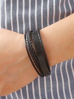 3/$35 NWT Men’s Black Leather Multi-Strand Braided Anchor Bracelet Magnetic